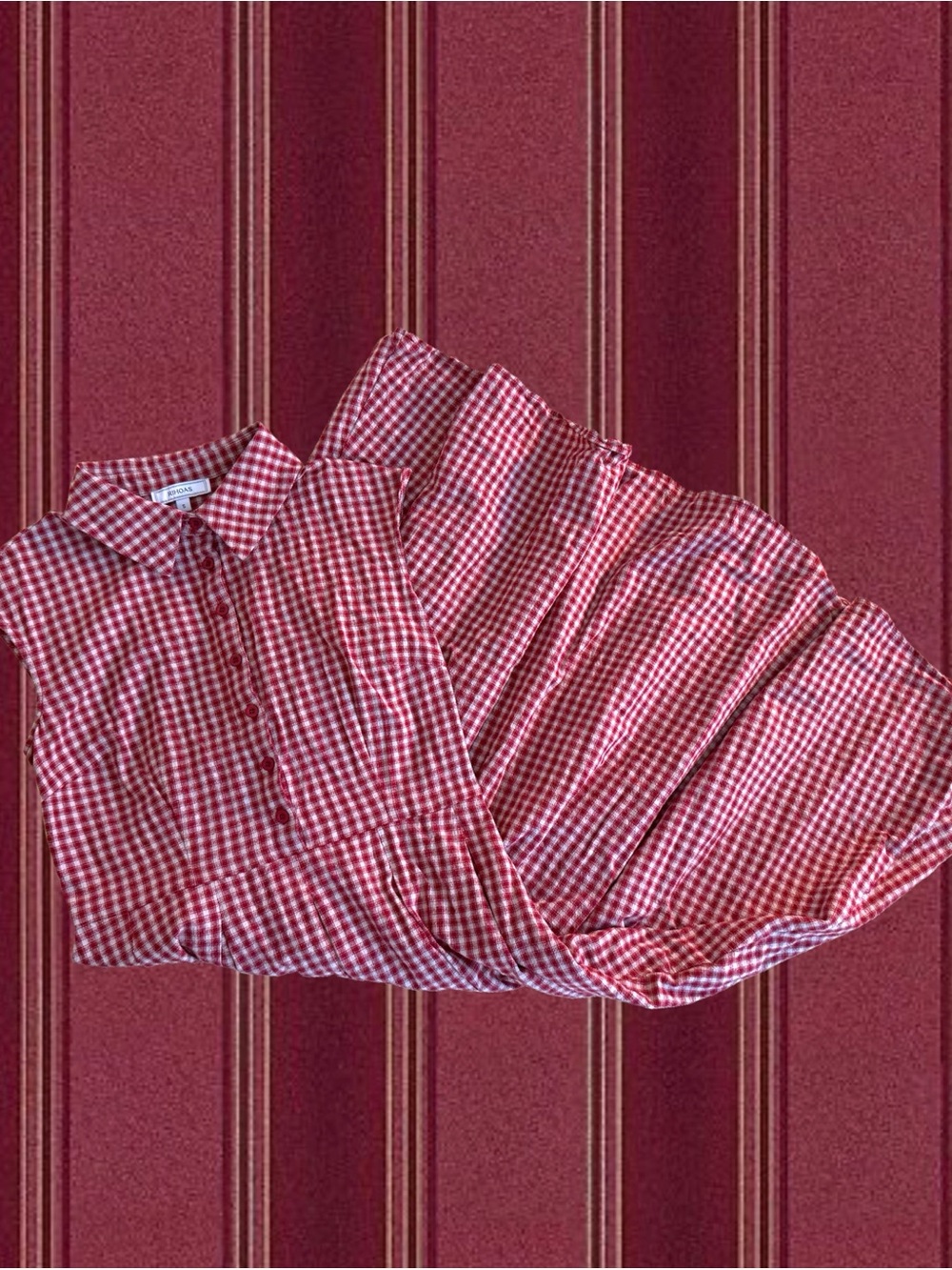 RIHOAS Red and White Gingham Button-Down Shirt